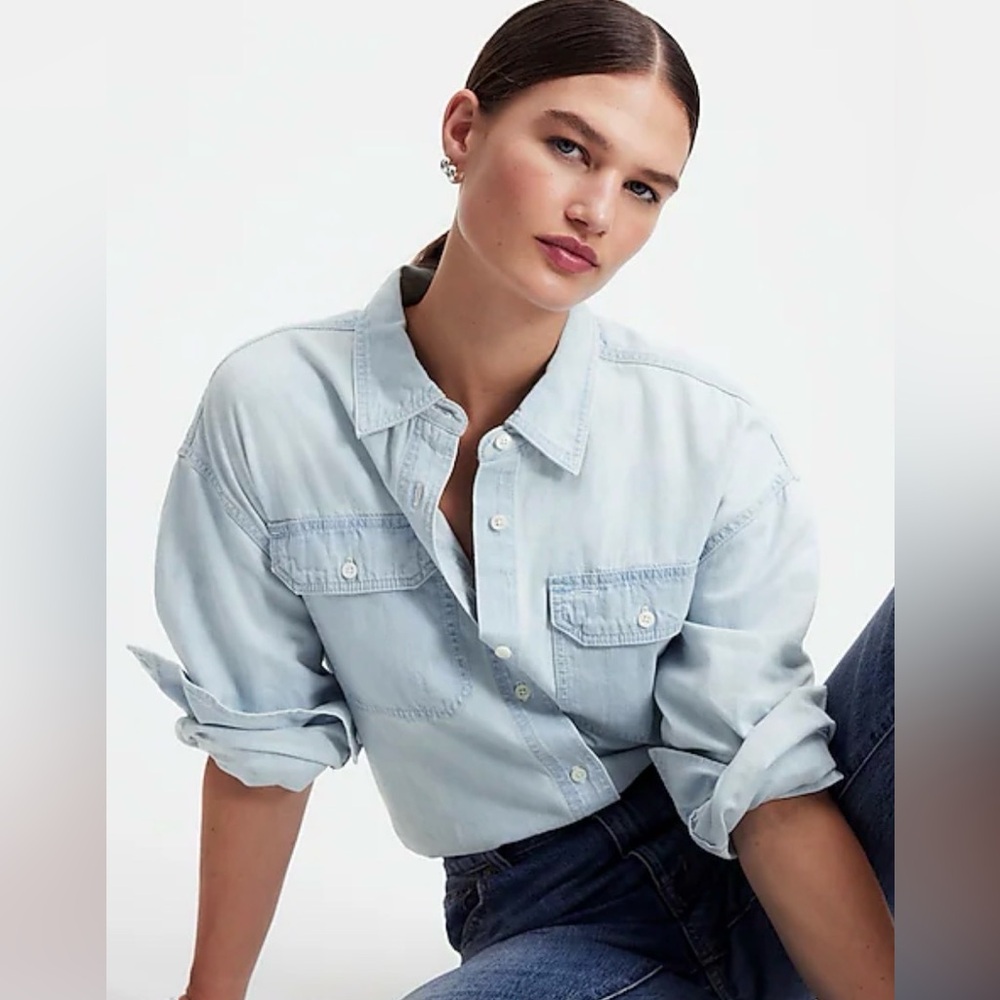 Alexa Chung for Madewell Oversized Denim Shirt in Dunklin Wash